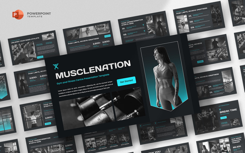 Musclenation - Szablon programu PowerPoint na temat siłowni i fitnessu