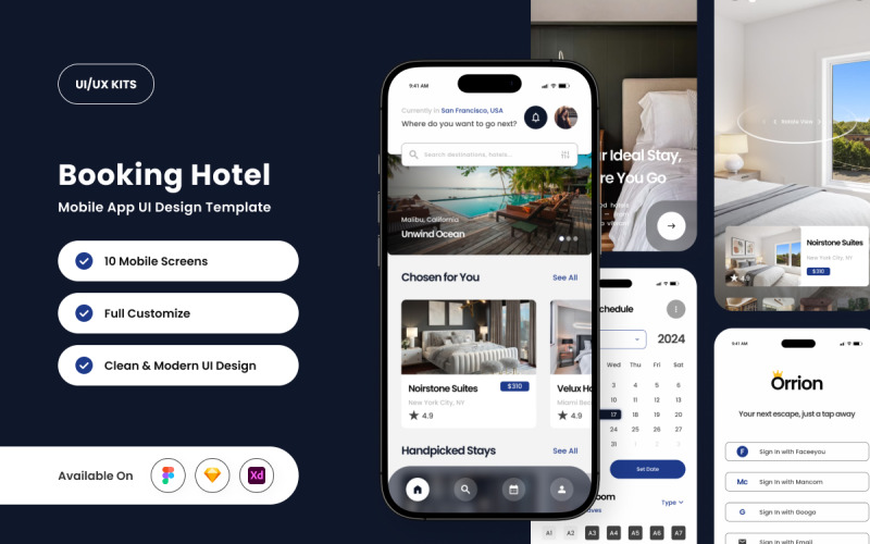 Orrion – Plantilla de diseño para app de reservas de hotel