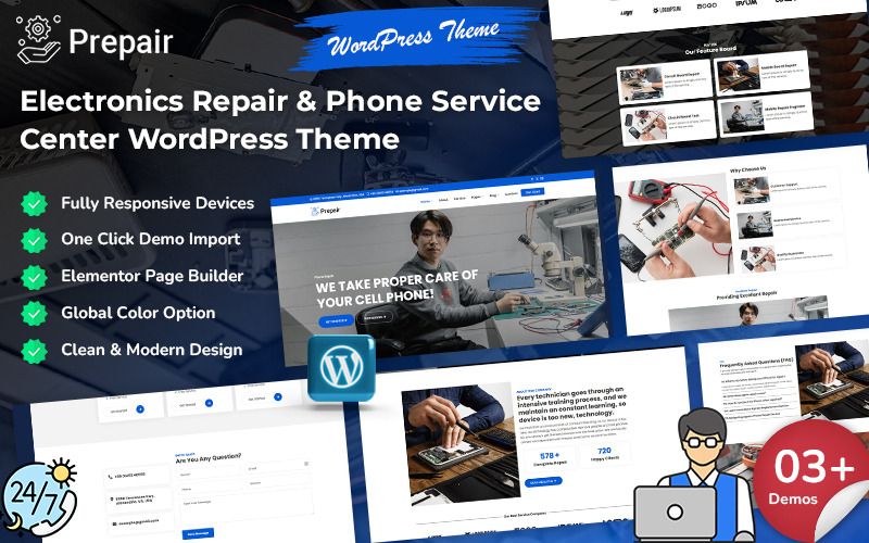 Prepair - Elektronikai javítás és mobiltelefon-szervizközpont WordPress sablon