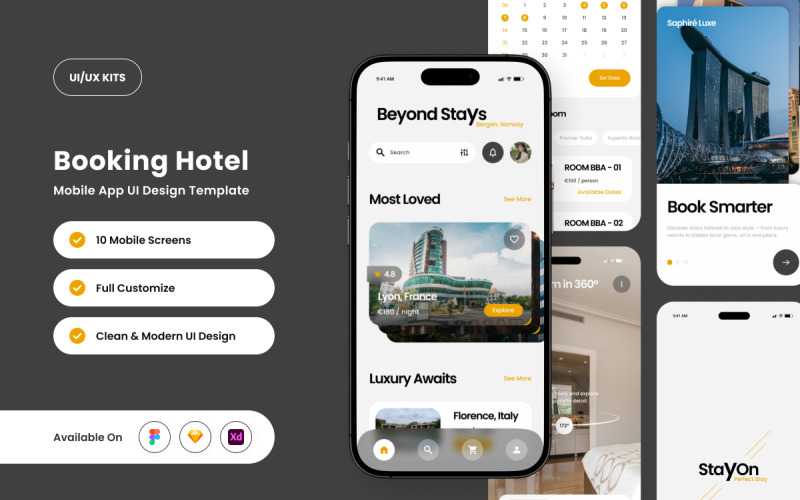 Stayon – Modèle de conception d'application de réservation d'hôtel