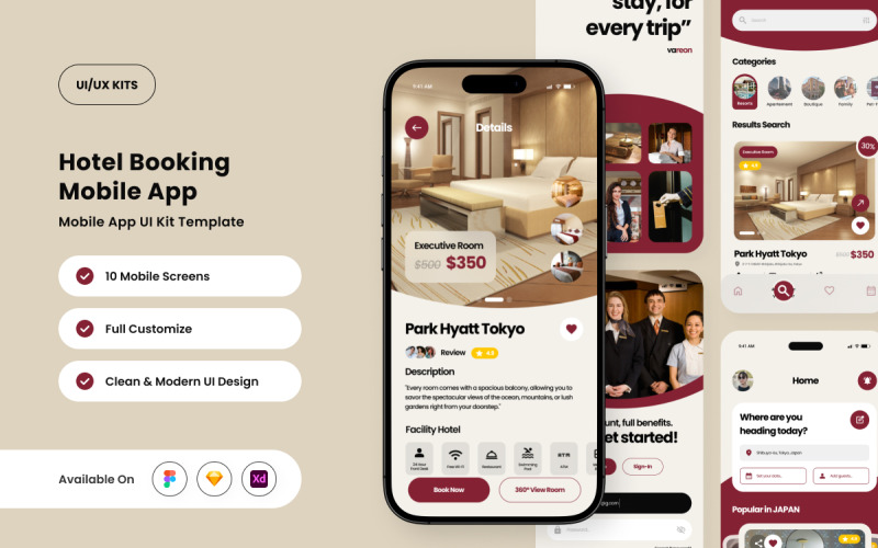 Vareon – Designvorlage für Hotelbuchungs-Apps