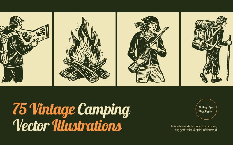Ensemble d'illustrations de camping vintage