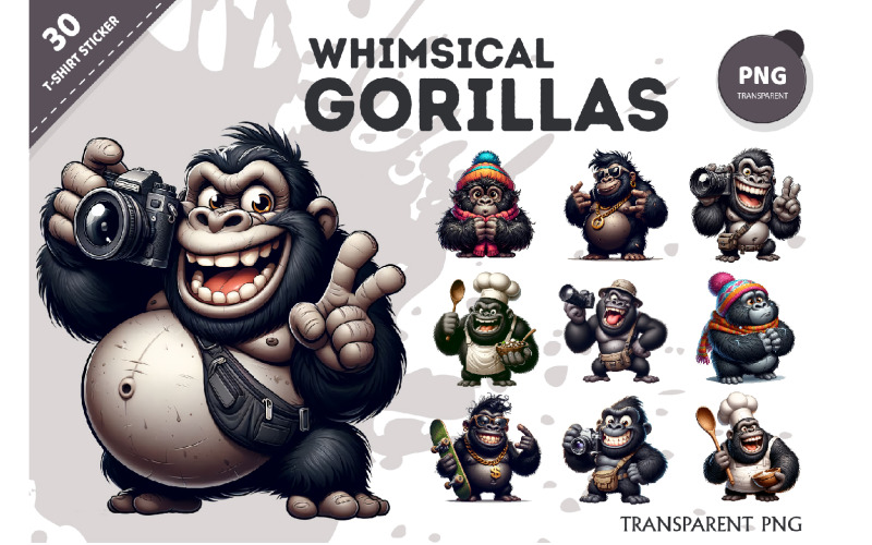 Gorilla dei cartoni animati stravaganti 02. Maglietta, PNG.