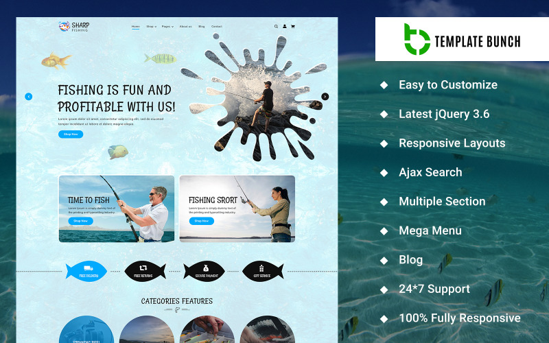 Sharp Fishing - Šablony a šablony pro e-commerce na Prestashopu