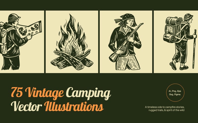 Vintage Camping Illustration Set