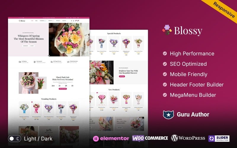 Blossy — подарочная тема WooCommerce для магазина флористики и цветов