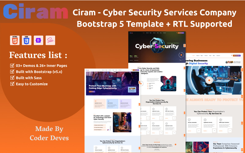 Ciram - Modello Bootstrap 5 per società di servizi di sicurezza informatica + RTL supportato