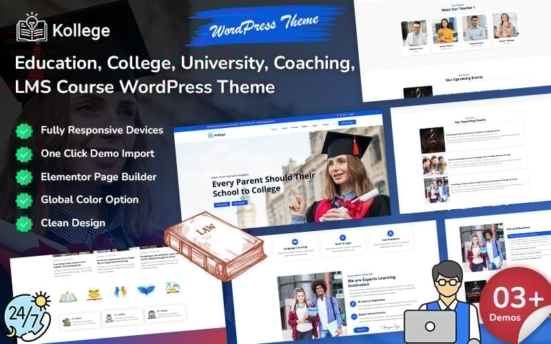 Kollege — тема WordPress для образования, колледжа, университета, коучинга, школы, системы управления обучением и онлайн-курсов