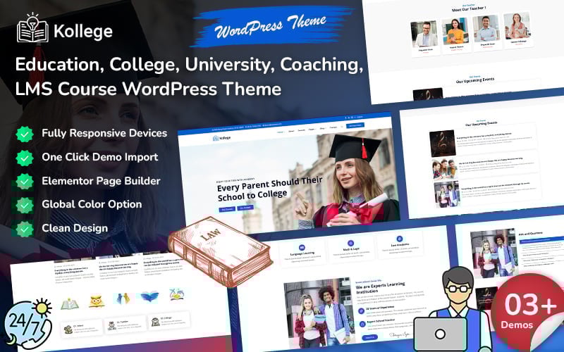 Kollege - Tema WordPress para Educação, Faculdade, Universidade, Coaching, Escola, LMS e Cursos Online