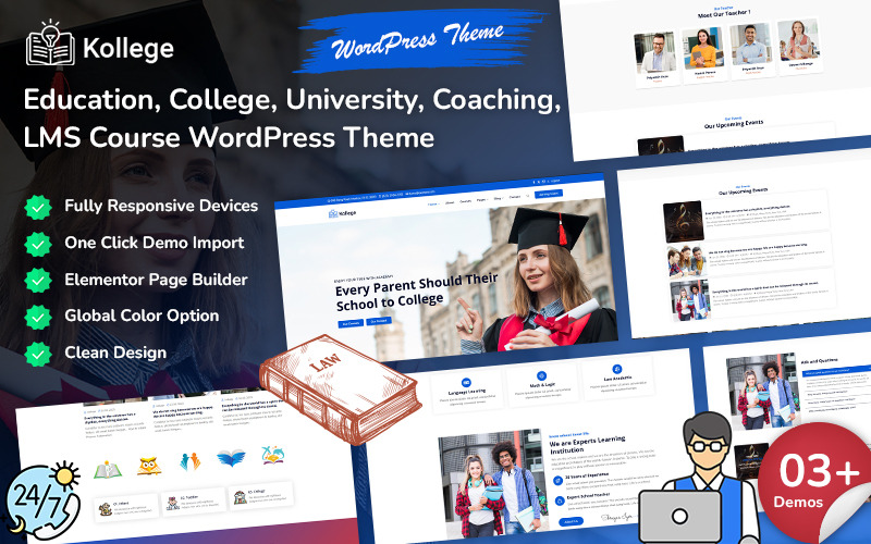 Kollege - WordPress šablona pro vzdělávání, vysokou školu, univerzitu, koučování, školu, LMS a online kurzy