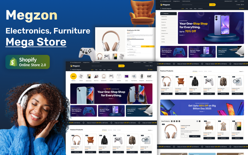 Megzon - Elektronikai és kütyü megaáruház többcélú Shopify 2.0 reszponzív sablon