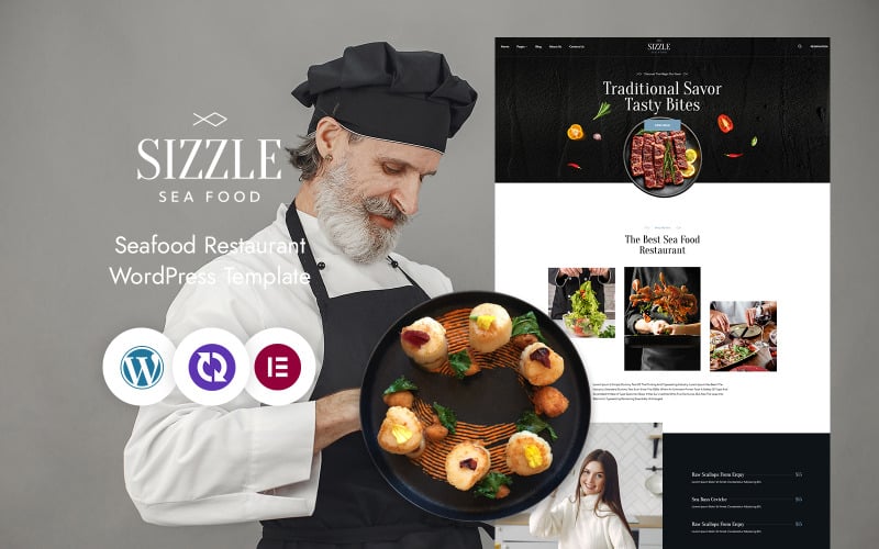 Sizzle – тема WordPress для морепродуктов и ресторанов WordPress CMS Elementor Template