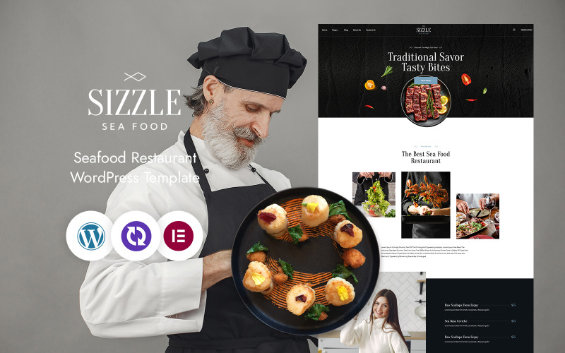 Sizzle – Tengeri ételek és éttermek WordPress sablon WordPress CMS Elementor sablon
