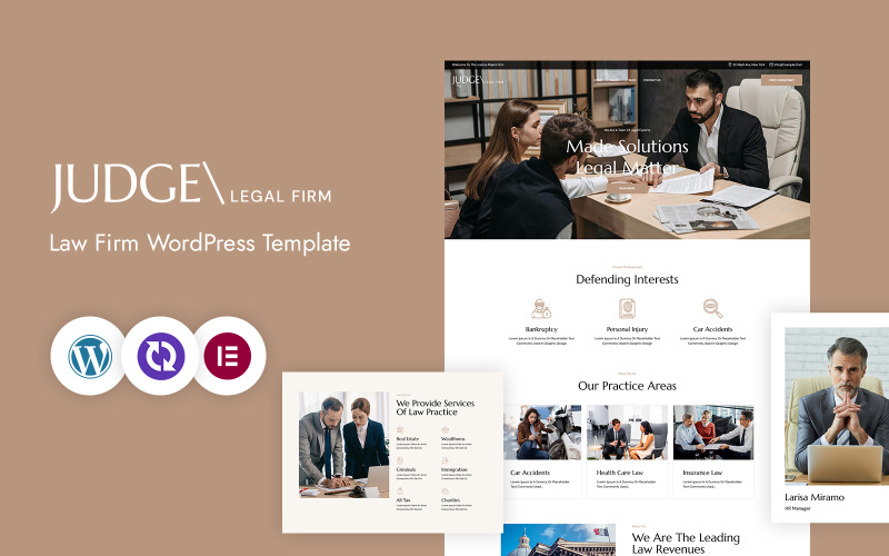 Thème WordPress pour cabinet d'avocats et juge, modèle CMS Elementor WordPress
