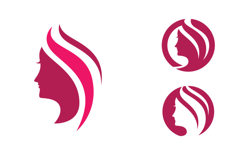 Illustrazione del logo del personaggio del volto di donna con capelli di bellezza v.2