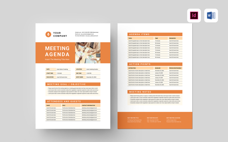 Plantilla de agenda para reuniones de negocios