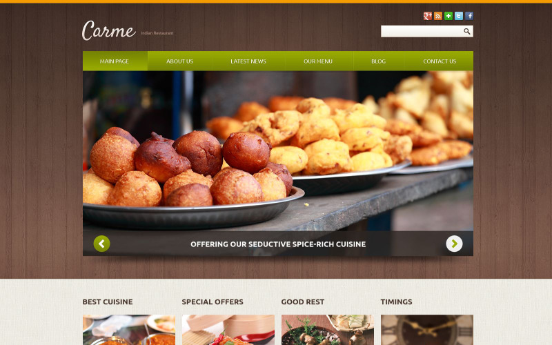 Modelo de Joomla responsivo para restaurante indiano