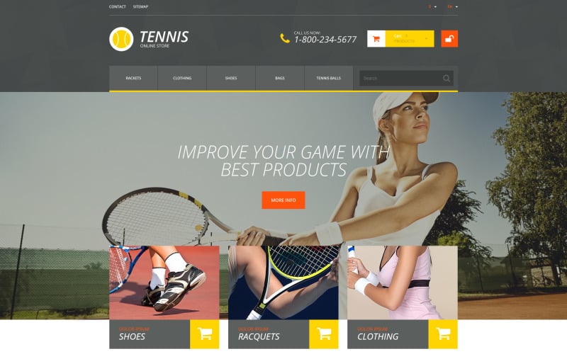 PrestaShop-Design für Tenniszubehör