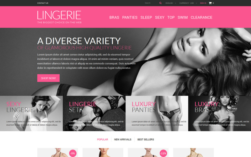 Tema da loja de lingerie PrestaShop