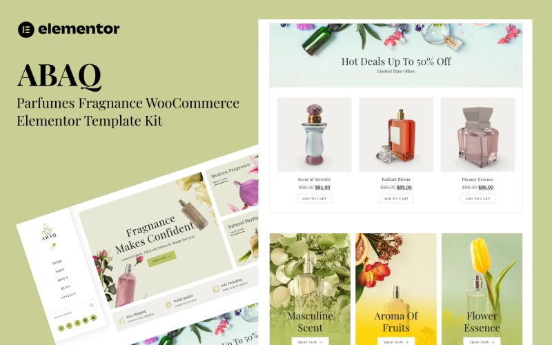 Abaq - 香水香水店和商店 WooCommerce Elementor Pro 模板套件