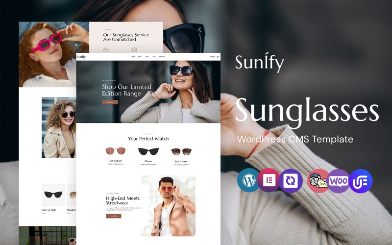 Sunify - Szemüvegek és napszemüvegek WordPress Elementor sablon