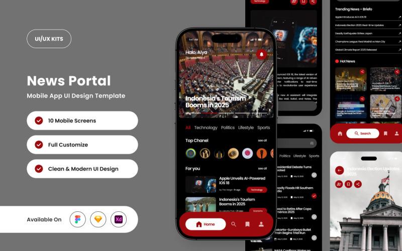 Briefo - Plantilla de diseño de aplicación para portal de noticias