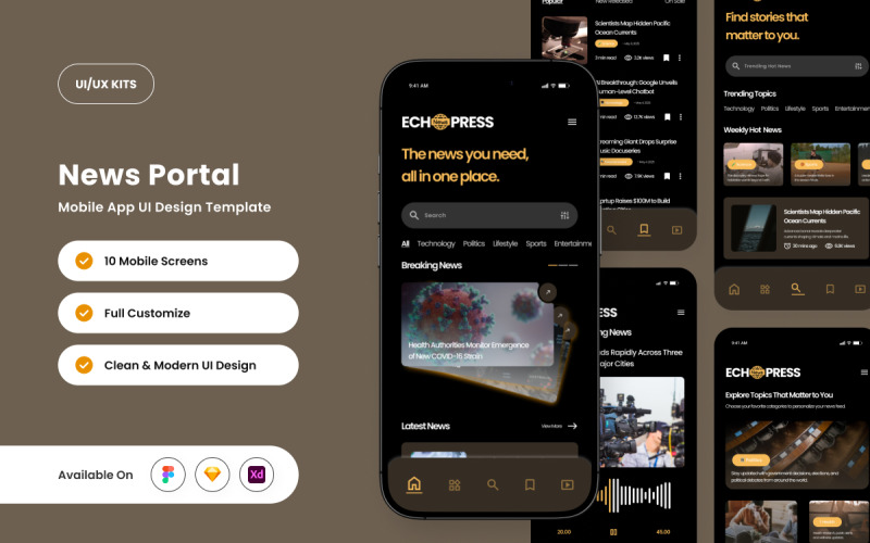 Echopress - Mall för design av nyhetsportalapp