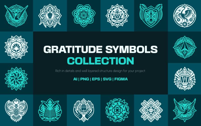 Ensemble d'art de symboles de gratitude modernes