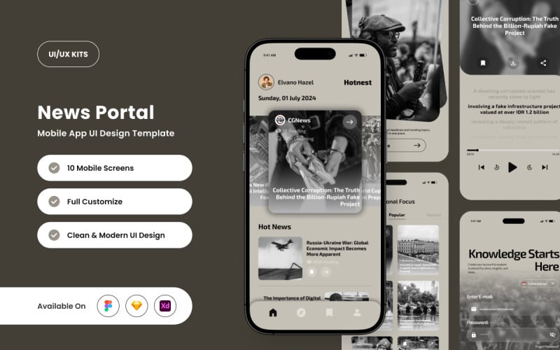 Hotnest - Plantilla de diseño de app móvil para portal de noticias
