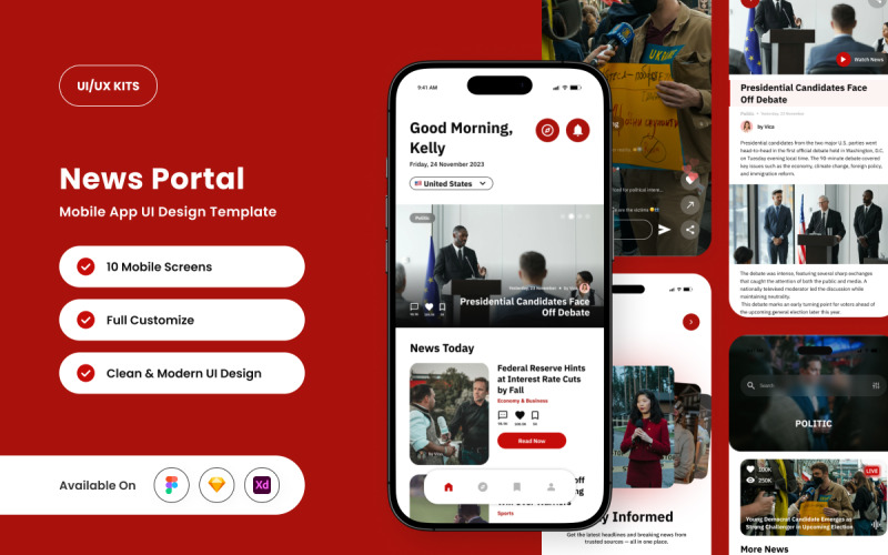 Newsly - Šablona návrhu mobilní aplikace pro zpravodajský portál