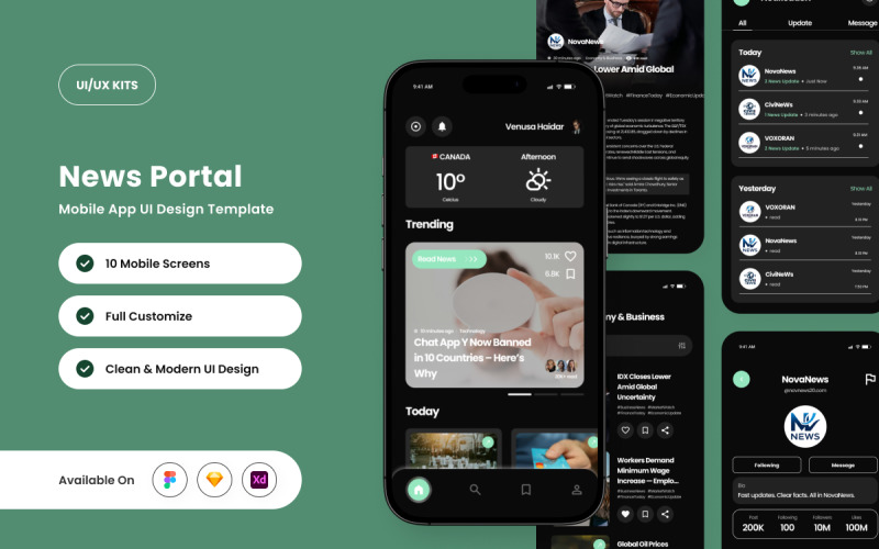 Pressio - Nieuwsportal Mobiele App Ontwerp Sjabloon