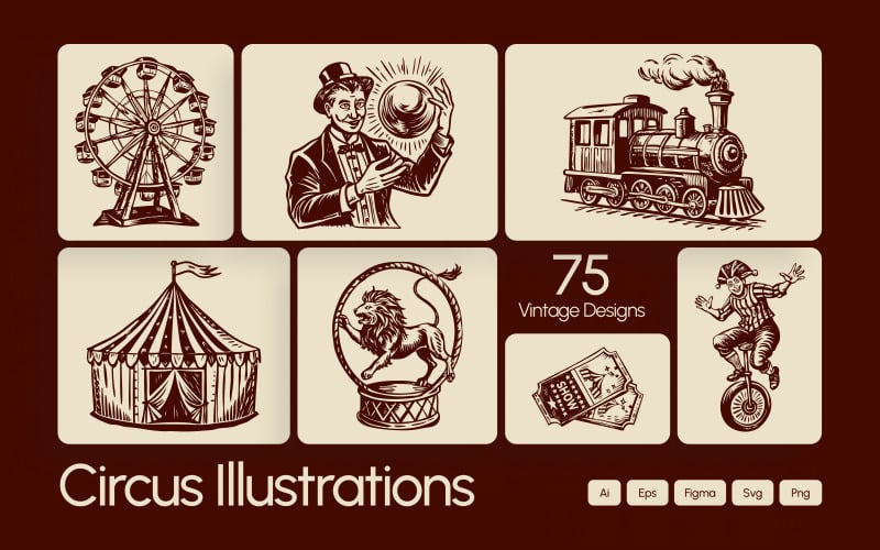 Sada ilustrací vintage cirkusu
