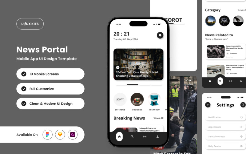 Sorot - Nieuwsportal Mobiele App Ontwerp Sjabloon