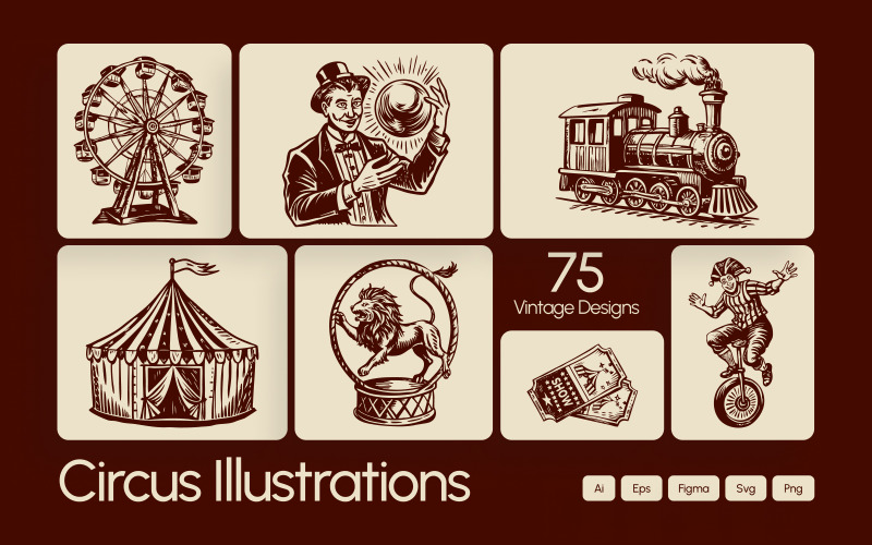Vintage cirkus illustration set