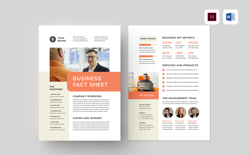 Fiche d'information commerciale | Microsoft Word et Adobe InDesign