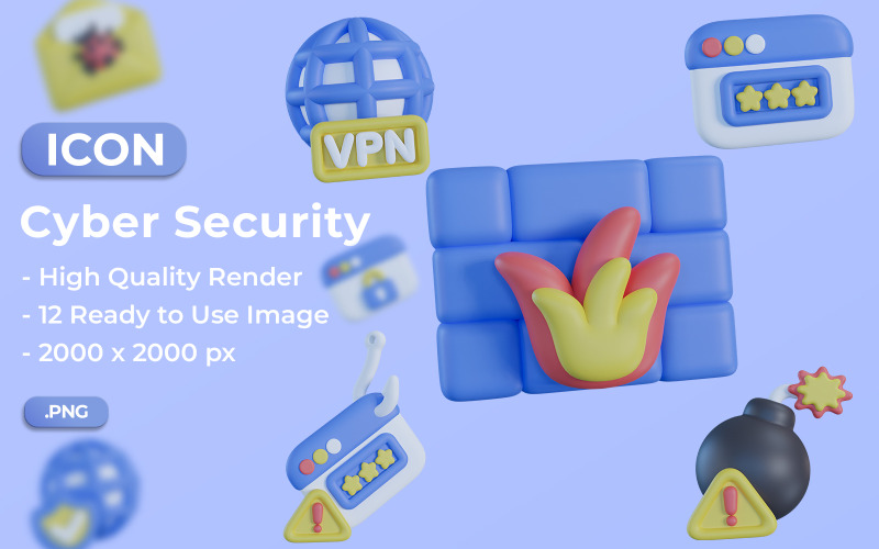 3D-ikonpaket för cybersäkerhet