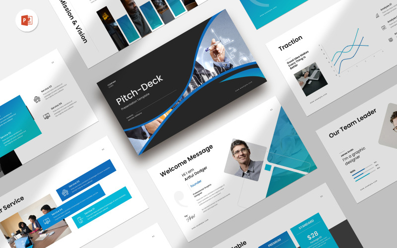 Layout de design de modelo de apresentação de pitch deck