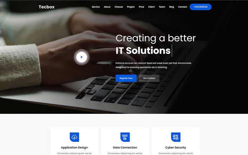 Tecbox - односторінковий шаблон WordPress для IT-рішень