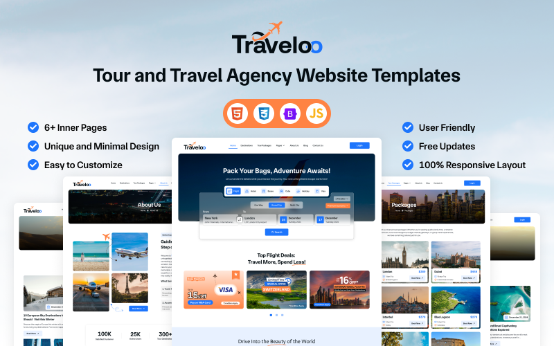 Traveloo – Moderne HTML-sjabloon voor reis- en tourboekingen