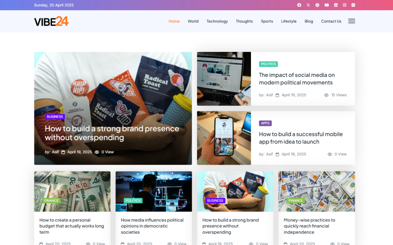 Vibe24 - Шаблон Joomla для новостей и журналов