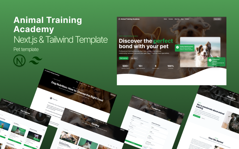 Academia de Adiestramiento Animal - Plantilla para mascotas | Next.js y Tailwind
