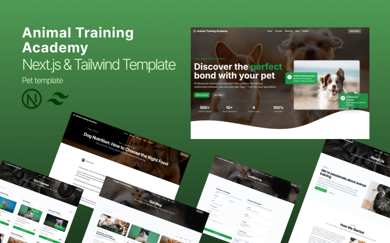 Animal Training Academy - Szablon dla zwierząt | Next.js i Tailwind