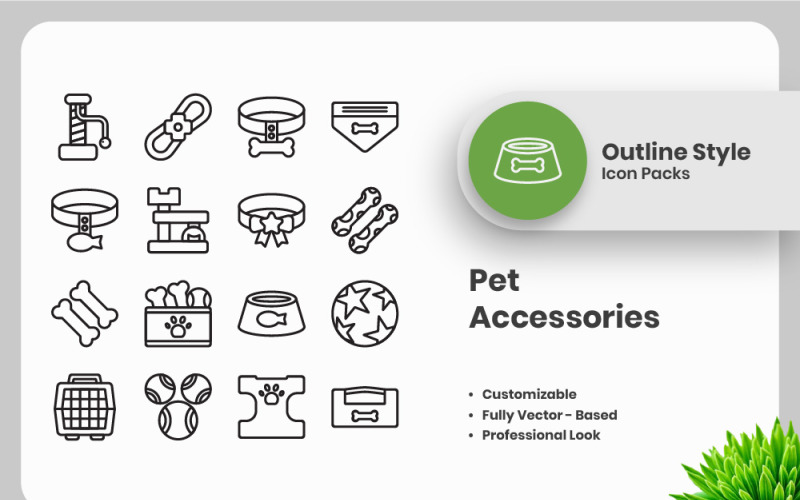 20 Set of Pet Accessories Outline Icon Collection