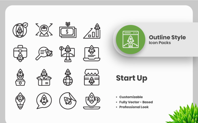 20 Set of Start Up Outline Icon Collection