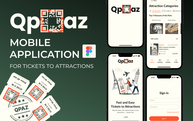QPAZ – Modello di interfaccia utente per applicazione mobile per la prenotazione di biglietti d'ingresso ad attrazioni in tutto il mondo