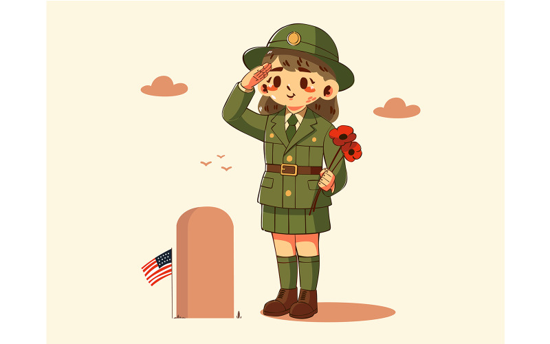 Character in Military Uniform Poppies