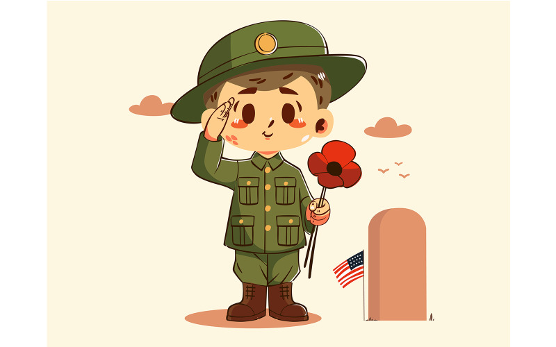 Niño soldado con amapola (diseño plano)