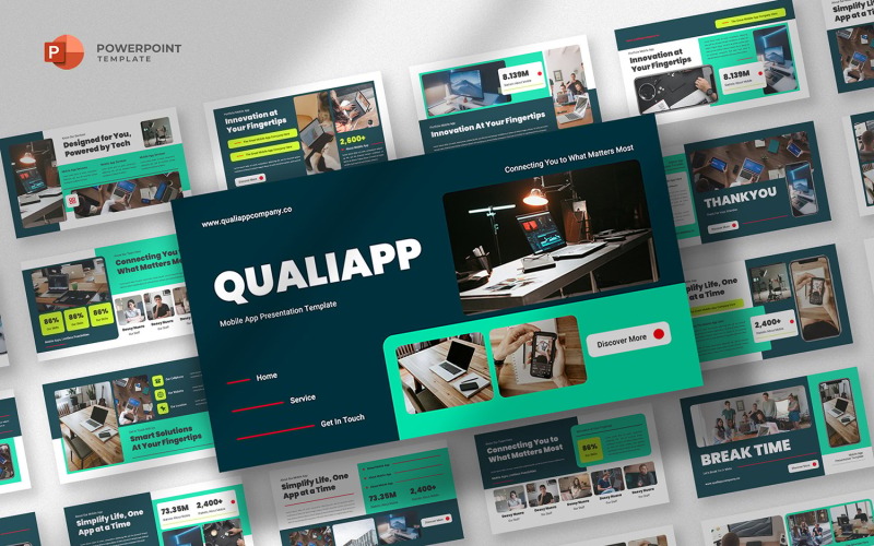 Qualiapp - 移动应用程序 PowerPoint 模板 #521758 - TemplateMonster