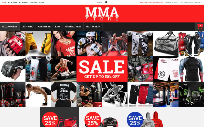 MMA Ropa y equipo Tema Magento