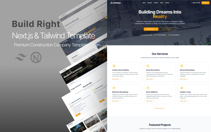 BuildRight — Премиум-шаблон строительной компании | Next.js и Tailwind